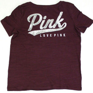 NWOT Victoria's Secret PINK Bling Embroidered Logo V-Neck T-shirt